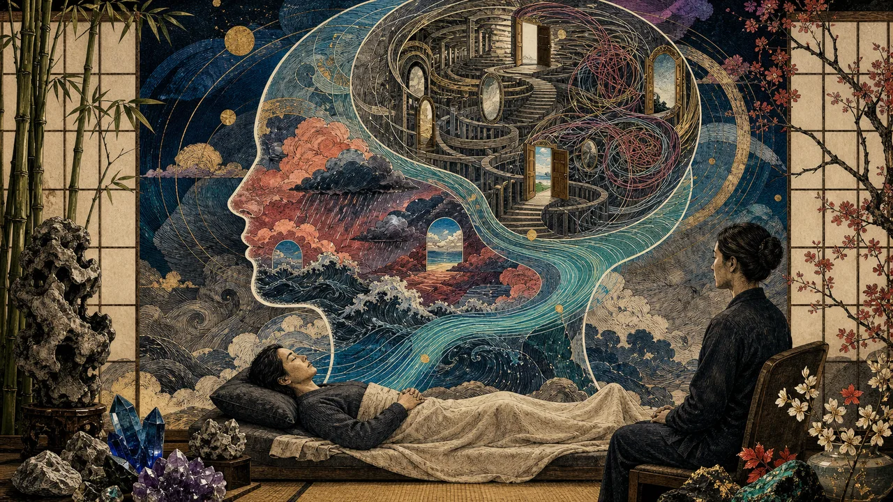 Pessoa meditando com luz Reiki dourada organizando pensamentos e emoções no campo energético