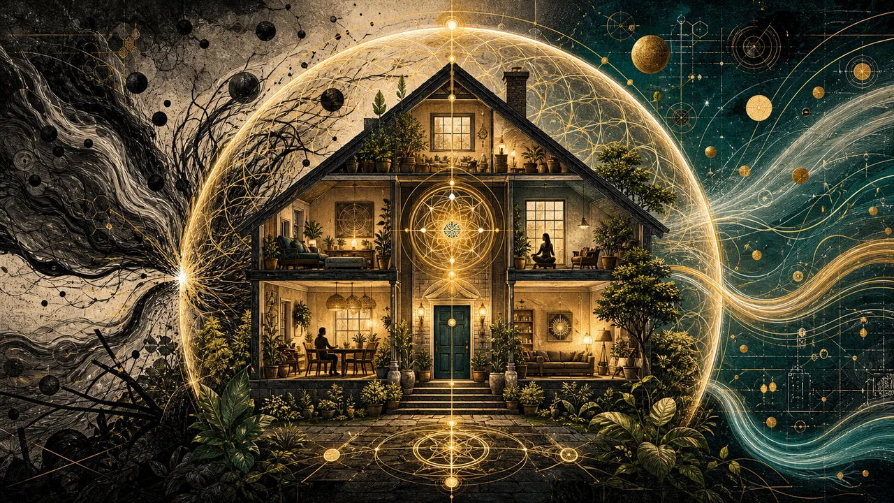 Casa iluminada e organizada com campo energético de proteção ao redor do ambiente
