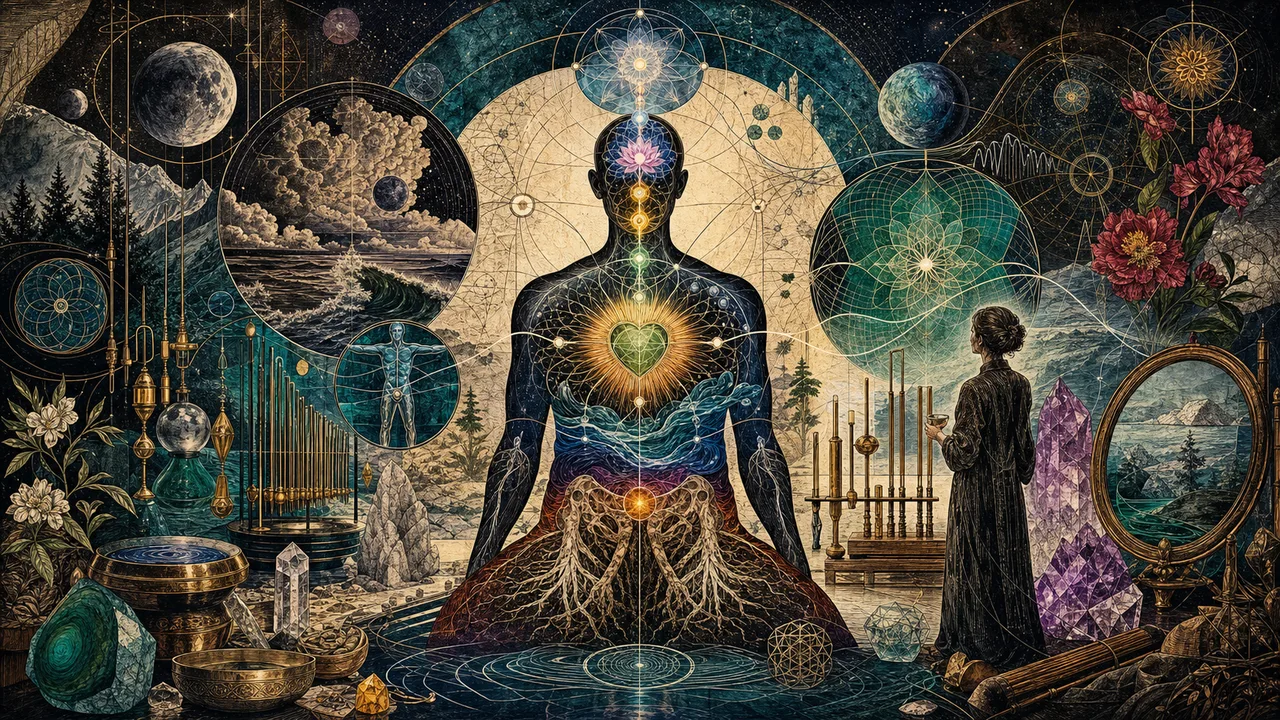 Terapeuta aplicando energia com as mãos sobre o campo energético de uma pessoa em atendimento