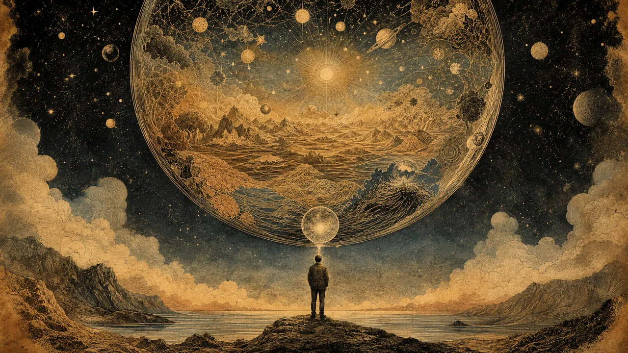 Figura humana diante de uma esfera luminosa maior representando a diferença entre mente individual e Mente Universal