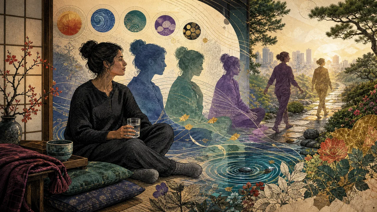 Pessoa descansando depois de uma sessão de Reiki com luz suave nos chakras e campo energético