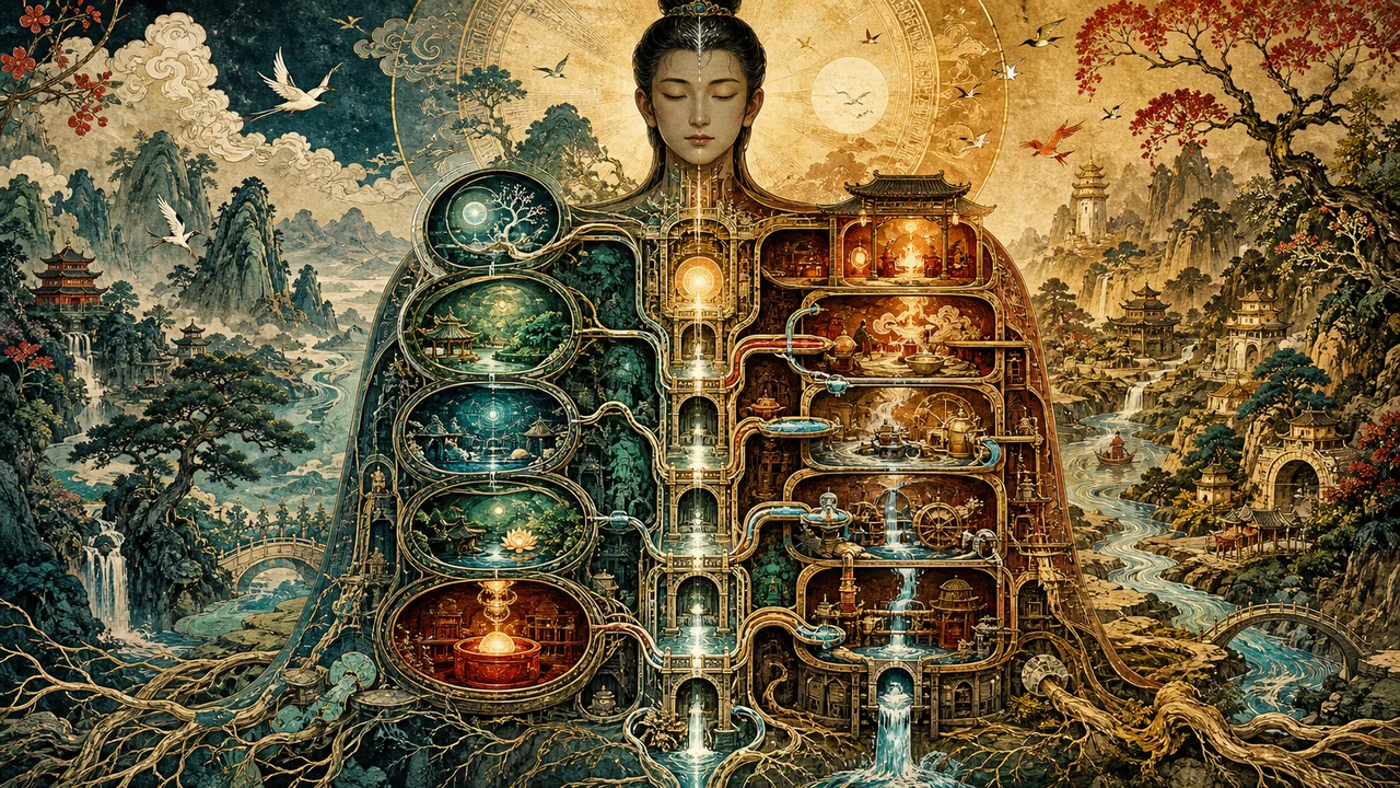Representação surrealista dos órgãos Zang e das vísceras Fu como sistemas complementares da Medicina Chinesa