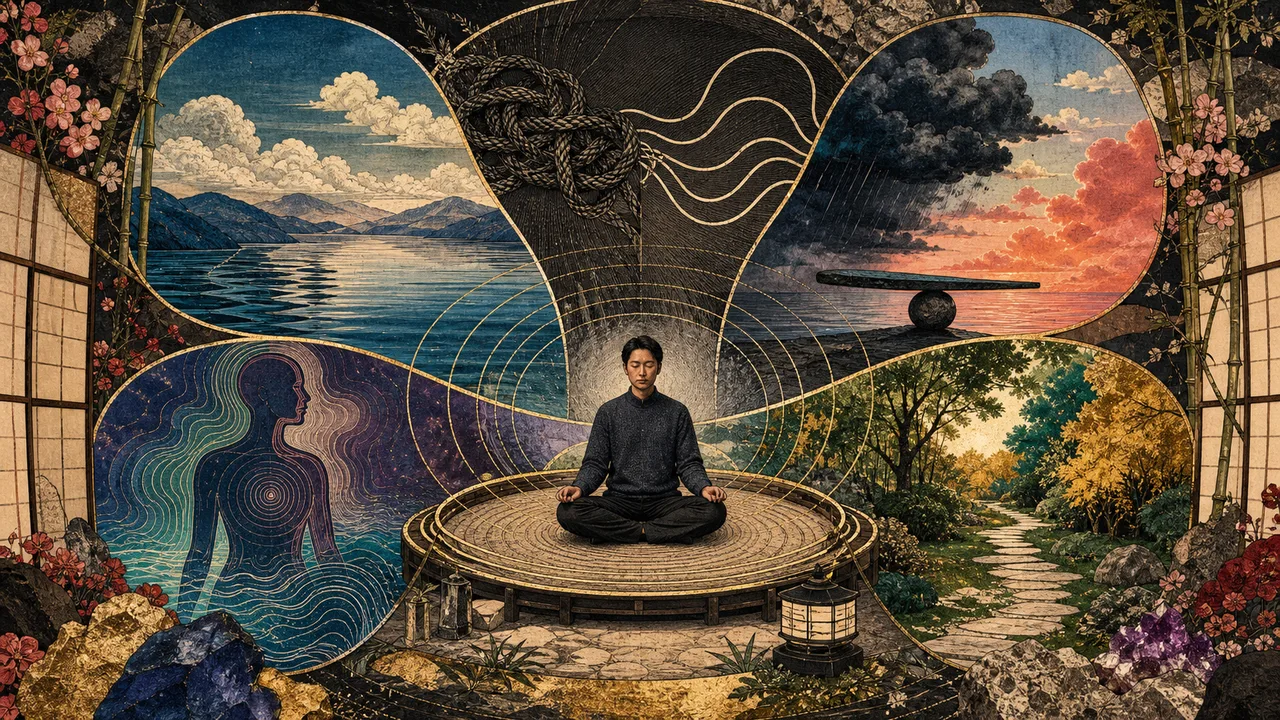 Pessoa recebendo Reiki em ambiente tranquilo com luz suave nos centros energéticos representando relaxamento e equilíbrio