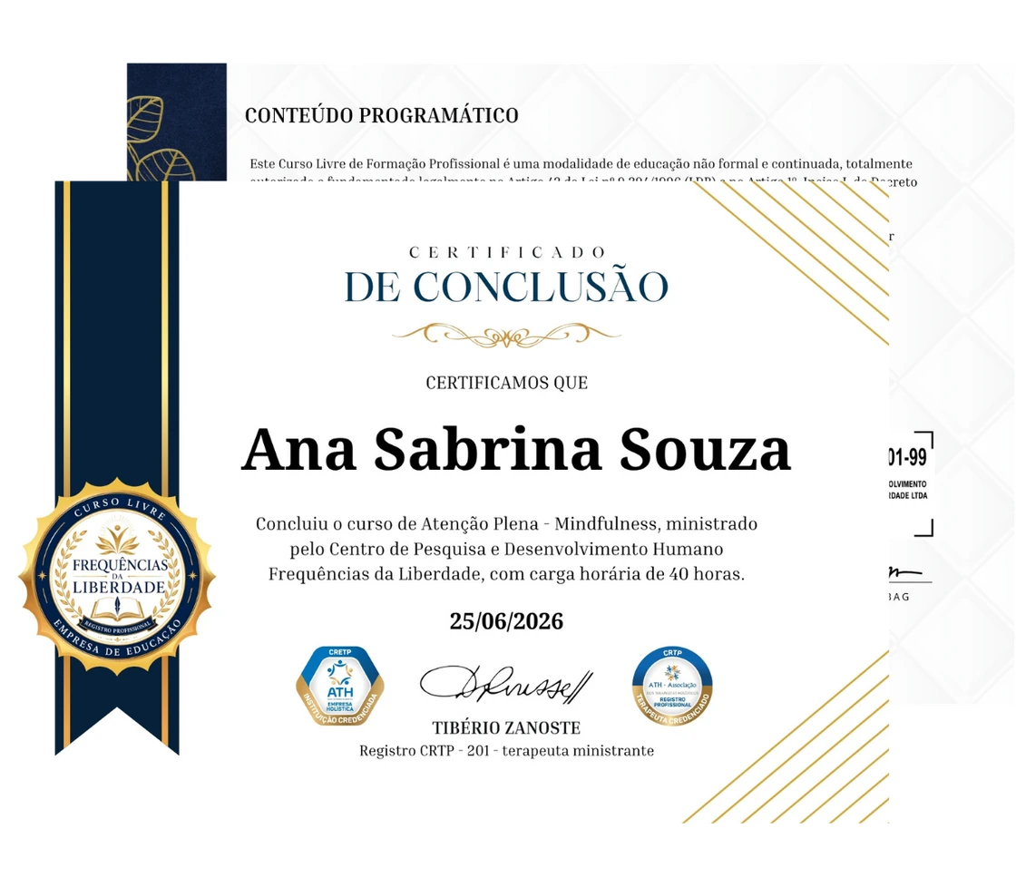 Certificado de conclusão registrado do curso de atenção plena