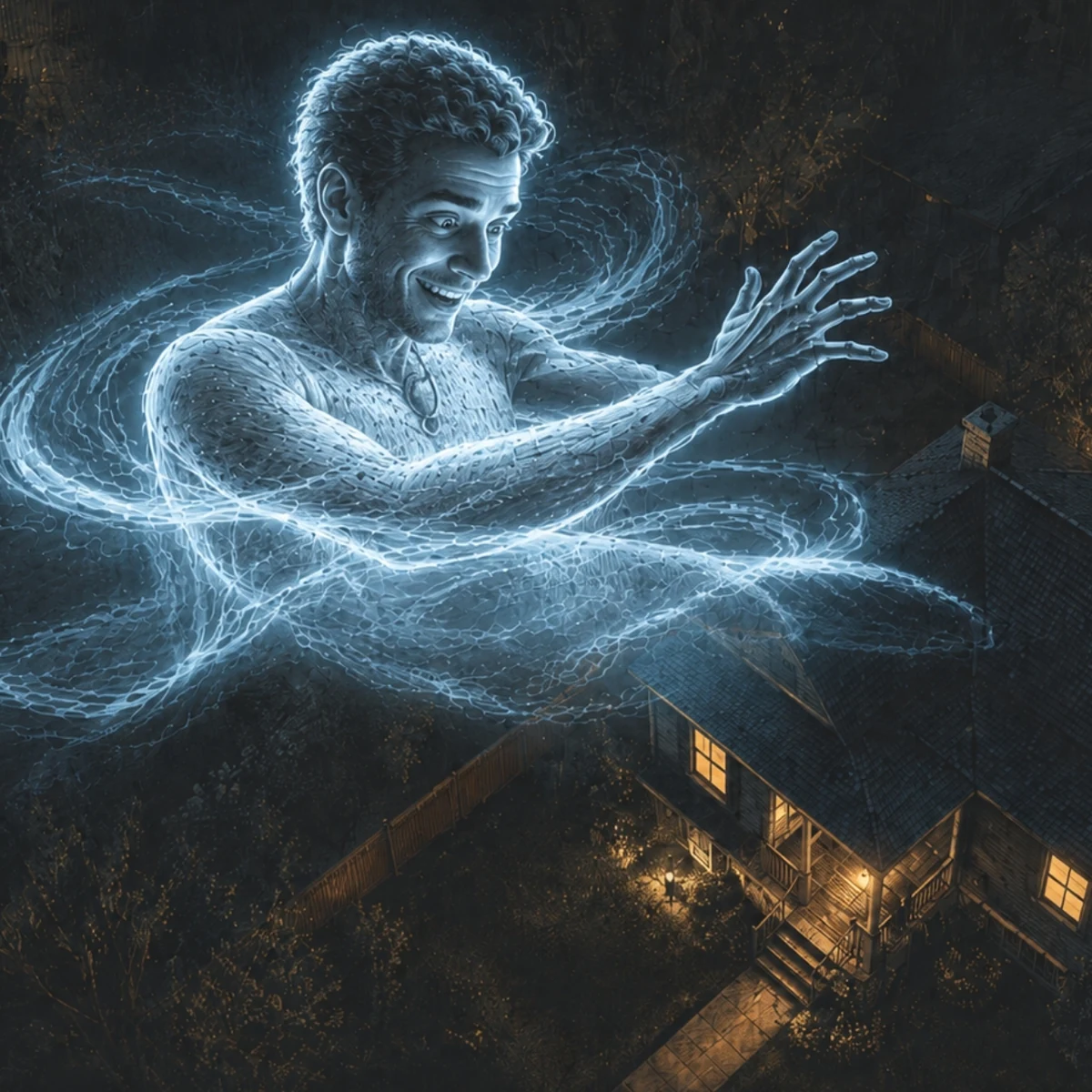 Homem observando com tranquilidade uma experiência consciente fora do corpo